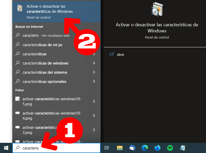 activar caracteristicas windows10 en dos pasos