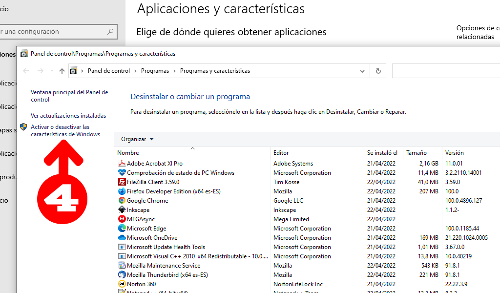 activar caracteristicas windows10 4