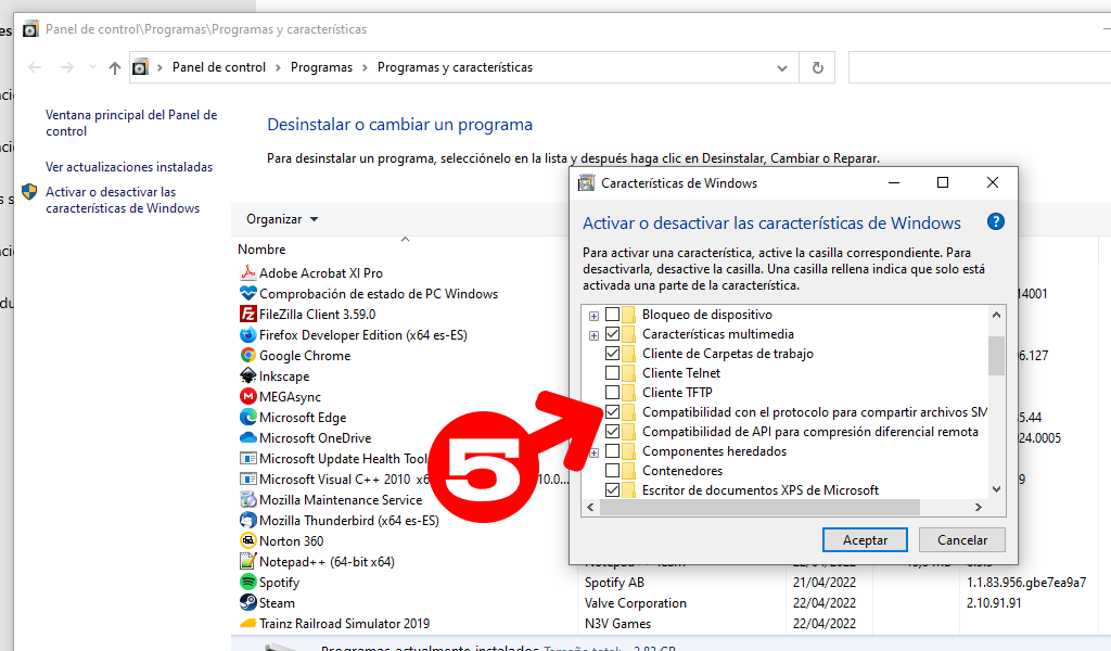 activar caracteristicas windows10 5